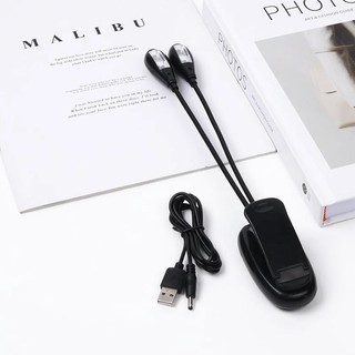 Đèn đọc sách mini V1 2 râu, 4 LED điều chỉnh độ sáng, kẹp linh hoạt, pin AAA/USB