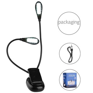 Đèn đọc sách mini V1 2 râu, 4 LED điều chỉnh độ sáng, kẹp linh hoạt, pin AAA/USB
