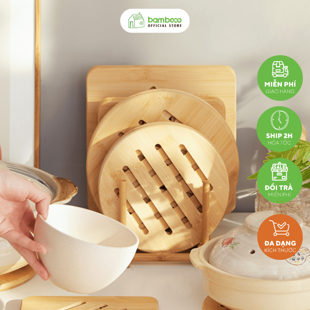 Miếng lót nồi gỗ tre BAMBOOO ECO cách nhiệt chống trầy mặt bàn