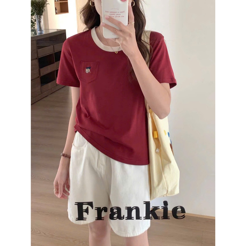 Áo Phông Cổ Tròn Viền Cách Điệu 1 Túi Thêu Gấu Hàng QC Minxu Shop CK67