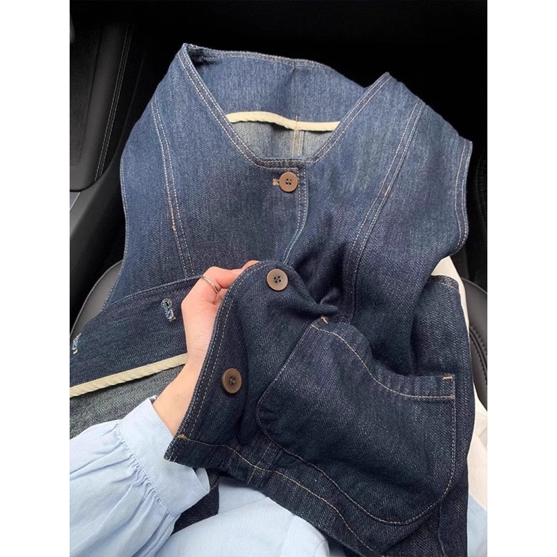 Áo Gile Bò Mềm TÚI VUÔNG Denim Hàn Khuy Tròn, Áo gile Bò nữ denim phối đồ xinh
