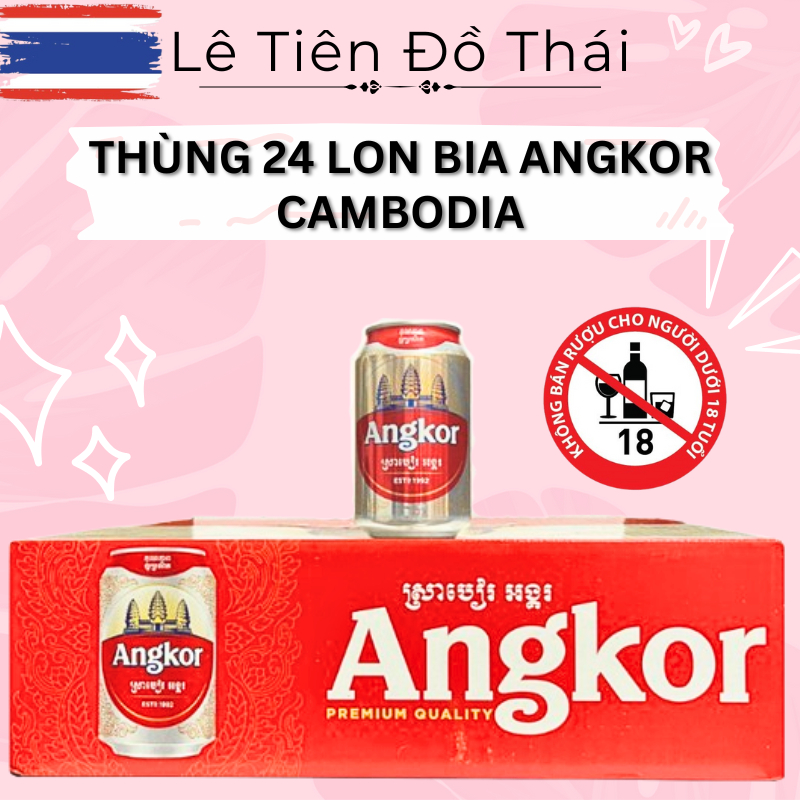 Thùng 24 Lon Bia Angkor 330ml 5% Cồn Chính Hãng Cambodia