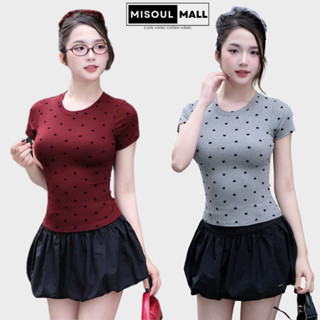 Áo Cộc Tay Nữ Hoạ Tiết Trái Tim Misoul Mall chất Thun Cotton Mịn Mát, Áo thun nữ 421