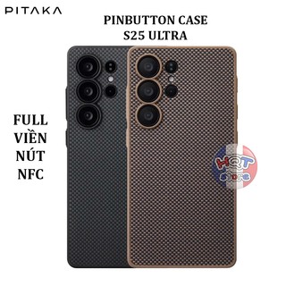  Ốp lưng sợi carbon PITAKA PinButton Case cho S25 Ultra  full viền nút NFC  