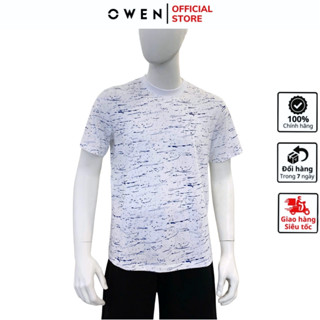 Áo thun nam  cổ tròn OWEN TSN253679 phông Tshirt vải cotton cao cấp màu trắng in họa tiết mềm mát phom body fit tôn dáng