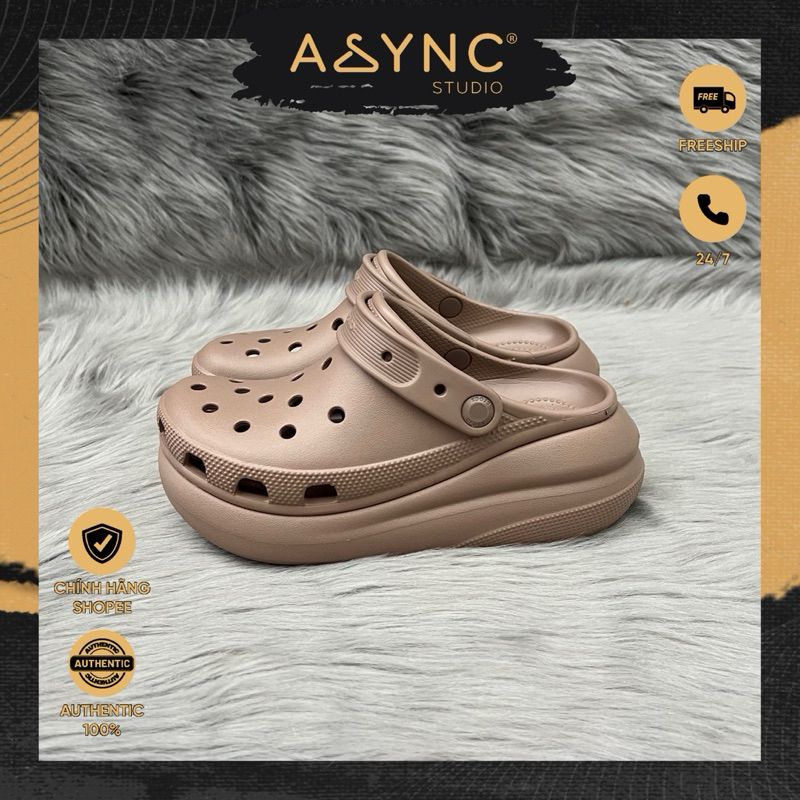 (Auth) Dép Sục Crush Classic Clog Nam Nữ Màu Nâu Socola Đế Cao 7cm - Async Studio