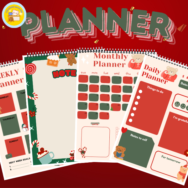 Planner lập kế hoạch học tập phong cách giáng sinh-daily planner, weekly planner A4 gồm 30 trang