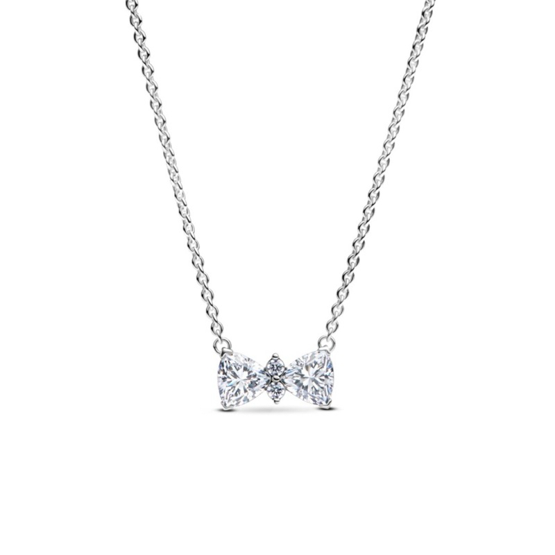 CHÍNH HÃNG - PANDORA Sparkling Small Bow Necklace (Sterling Silver, White Zircona) - Dây cổ/chuyền h