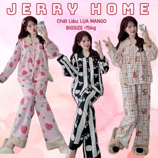  Đồ Bộ Bigsize 60-75kg Pijama Mặc Ngủ Tay Dài Cổ Sen Chất Liệu Mango 