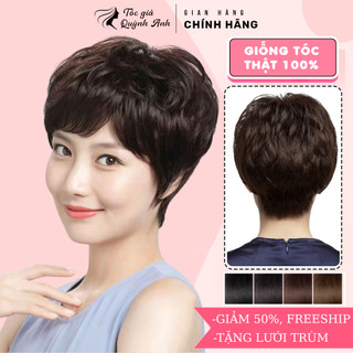  Tóc Giả Nữ Trung Niên TN10 Tóc Ngắn Xoăn Nhẹ Phồng Nguyên Đầu Cả Đầu Đội Nhẹ Không Nóng Che Hói Thưa Tặng Lưới 