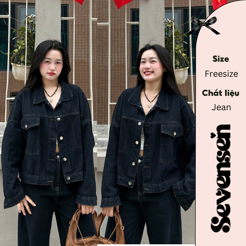 Áo Khoác Jeans Denim Croptop Nữ Dáng Lửng Sevensen