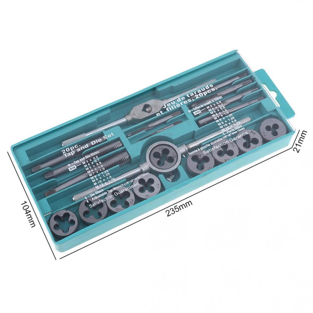 Bộ taro 20PCS thép HSS, taro ren trong/ngoài ống kim loại, dụng cụ cơ khí cao cấp