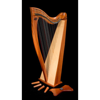 Đàn hạc 19 dây gỗ GỤ Mahogany tặng túi và cây chỉnh dây khăn lau tab dây dự phòng Miếng rửa chén sợi cước 3M Scot ENG120
