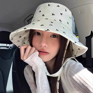 Mũ bucket thắt nơ Cherry rộng vành đứng form chất Cotton dày dặn, mũ nón đi biển du lịch dễ thương