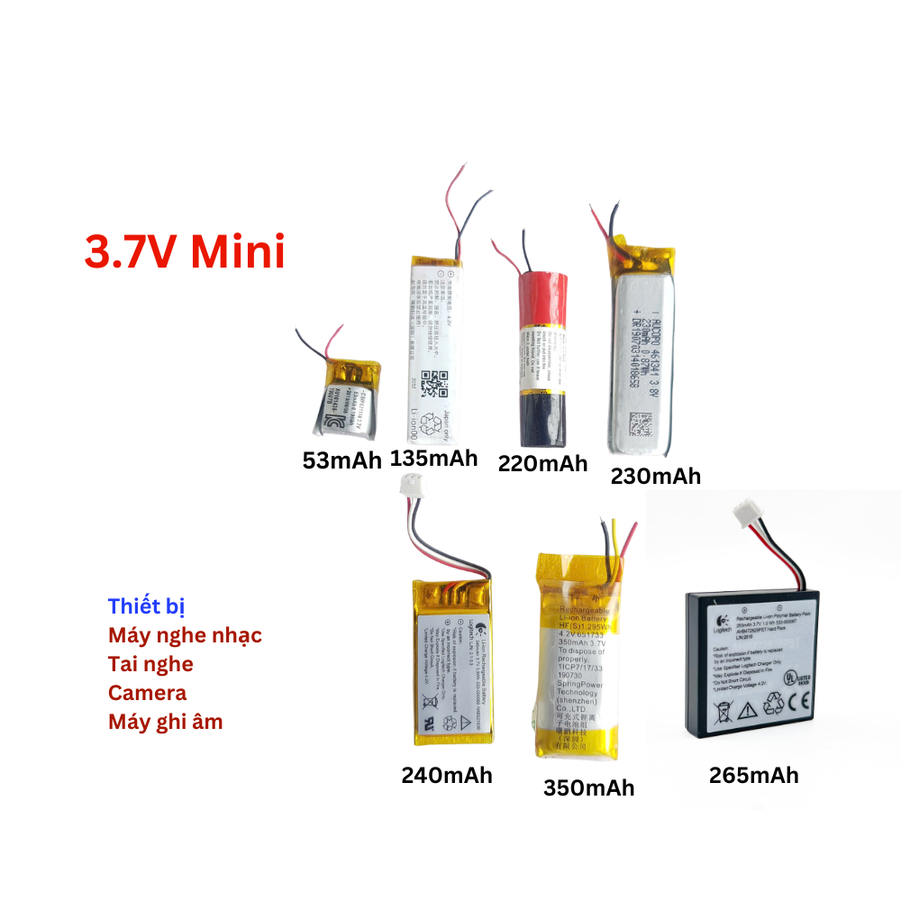[Chỉ Bán Hỏa Tốc] Pin sạc 3.7V nhiều kích tấc cho trang bị camera máy ghi âm 53mah 135mah 220mah 230