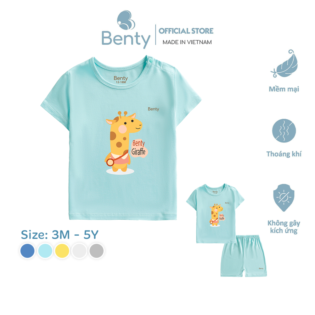 Bộ cộc tay cài vai in hình hươu BENTY BT003 thấm hút mồ hôi, quần áo trẻ em mềm, mịn cho bé