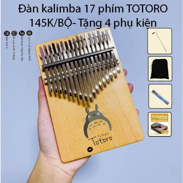 Đàn kalimba gỗ giá rẻ GOGOM 17 phím TOTORO hoạt hình anime tặng Giấy dán miếng dán đánh dấu trang trí đàn kalimba