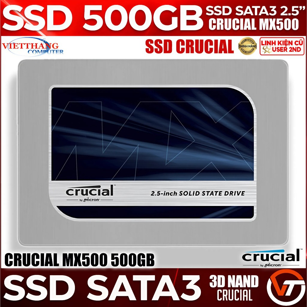 Ổ cứng SSD Crucial MX500 500GB 3D NAND SATA III Zin chuẩn xịn bền SSD Cũ đã qua sử dụng ( Cũ - 2nd )