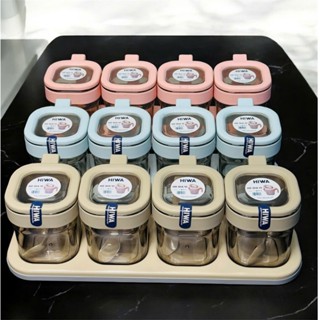 Bộ lọ gia vị 2 3 4 hũ Hiwa,thiết kế kèm muỗng, khay đựng tiện dụng, hũ gia vị ngăn kiến, không ẩm ỉu, nhựa nguyên sinh