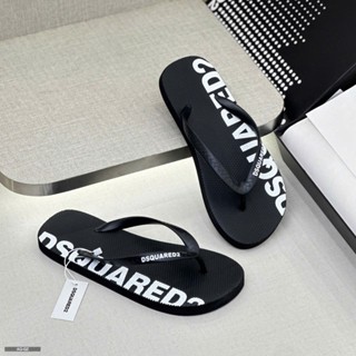 Dép Tông DSQ Đen Đế họa tiết LOGO dọc viền. Hàng QC cao cấp