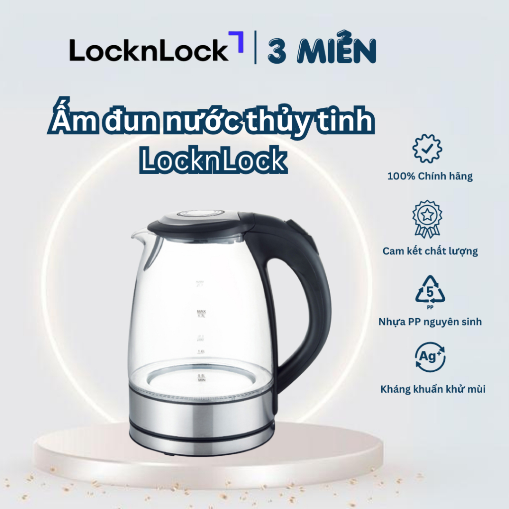 [EJK341] Ấm đun nước dùng điện bằng thủy tinh thương hiệu Lock&Lock, dung tích 1.8L