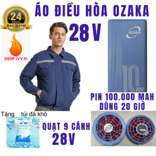 Áo điều hòa nhật bản cao cấp 28V pin 100.000mAh TẶNG KÈM ĐÁ KHô  DÙNG 24H  QUẠT 9 cánh  bh 24 tháng
