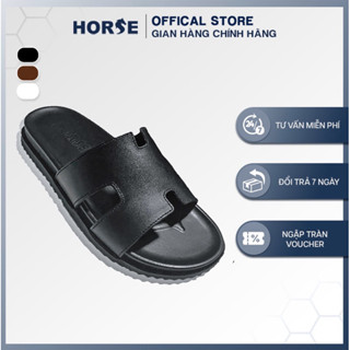   Horse Store   - Dép Da Bò Chữ H Quai Ngang Thời Trang Nam Nữ  Đế Cao Su  Lót Đế Êm 3 Màu Đen Trắng Nâu - H01 