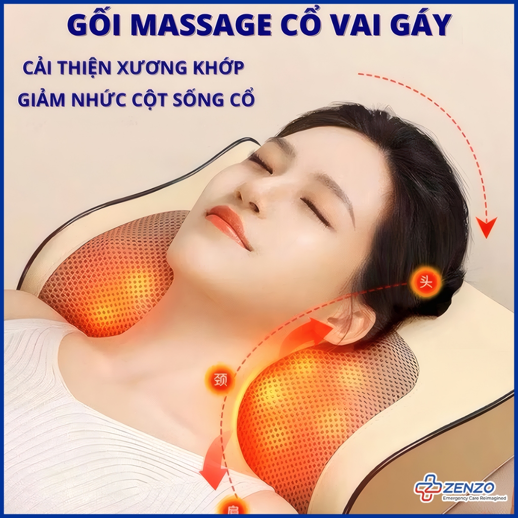 Gối Massage Hồng Ngoại cổ vai gáy, máy massage 20 bi cao cấp hỗ trợ mát xa vùng cổ,vai gáy toàn thân