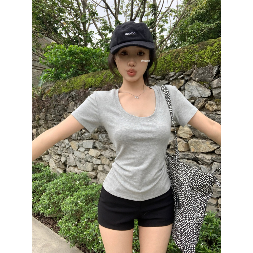 Áo Thun Nữ Cổ Vuông Tay Ngắn Ôm Dáng Màu Trắng – Áo Phông Nữ Basic Co Giãn Thoáng Mát Thời Trang Hè