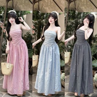 Váy dây nữ cúp ngực phối hoạ tiết kẻ nơ, váy kẻ xuông dài nữ, maxi kẻ