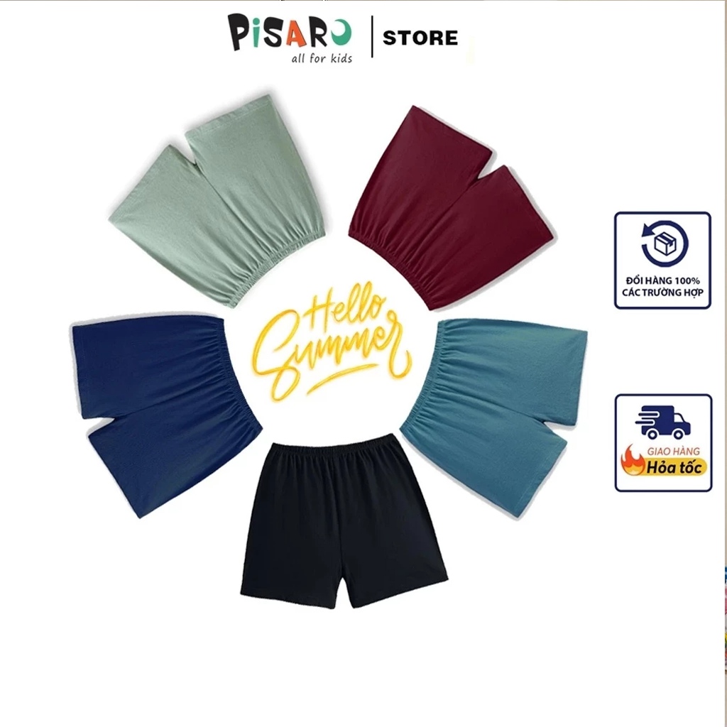 Quần đùi Pisaro Kids chất liệu cotton Hàn cho bé trai bé gái, quần short cho bé mặc hè