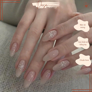 MÓNG ÚP thiết kế mẫu ngắn  móng giả SƠN TAY GIÁ RẺ design màu thạch sticker nơ xinh xắn TẶNG KEO DÁN MÓNG (hàng có sẵn)