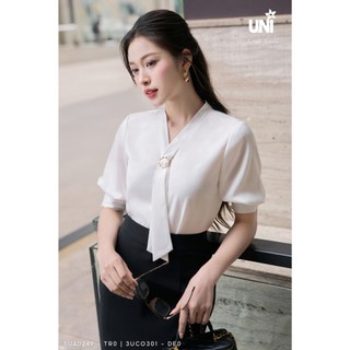  Áo Sơ Mi Nữ UNIVTH Công Sở Cổ V Vạt Nơ Tay Lỡ Bo Gấu Sang Trọng 5UA0249 - UNI KOREAN FASHION 