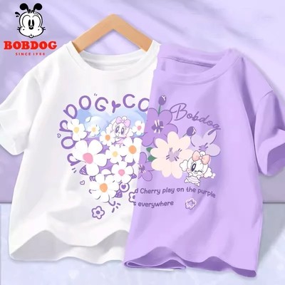 Áo thun bé gái BOBDOG áo cộc tay chất cotton mềm mịn in hình dễ thương cho bé size 12-45kg