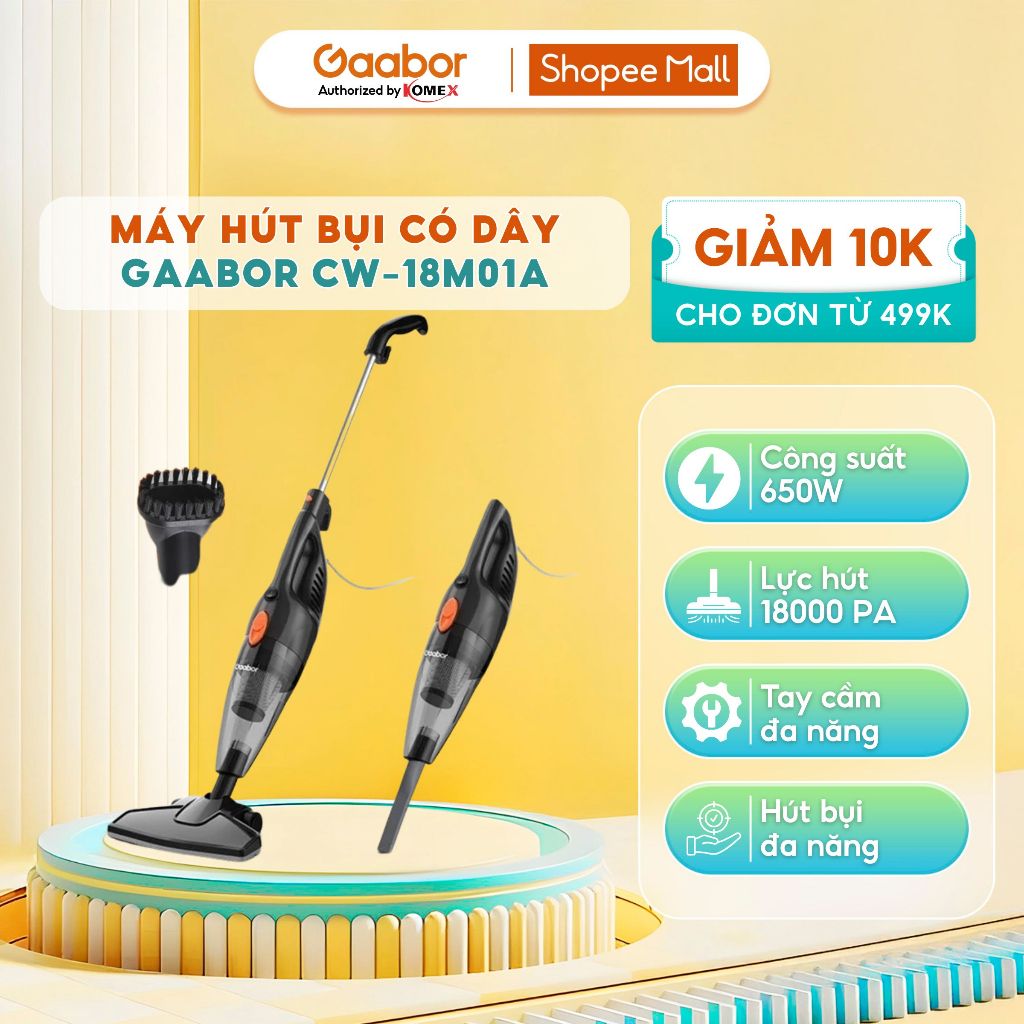 Máy hút bụi có dây cầm tay 2 in1 GVCW-M15AS và CW-18M01A Gaabor lực hút siêu mạnh 16000PA tháo lắp tiện lợi,