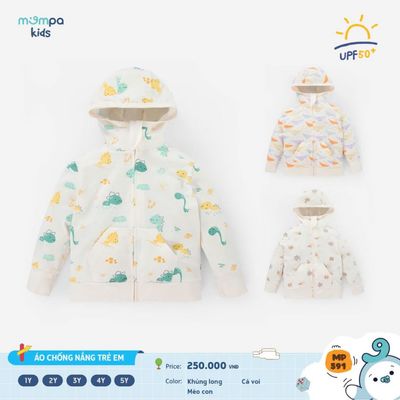 Áo chống nắng cho bé Mompa 1-5 tuổi vải Cotton tăm thun lạnh thoáng khí mềm mại khoá kéo 591