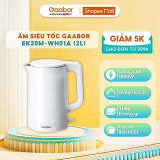 Ấm siêu tốc GAABOR 2L EK20M-WH01A, Inox 201và inox 204, Công suất 1500W, Cách nhiệt an toàn, Bình đun nước siêu tốc