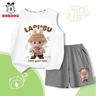 Đồ bộ bé trai BOBDOG áo ba lỗ quần thun cotton mới -BD-KS43 in hình LABUBU cute cho bé