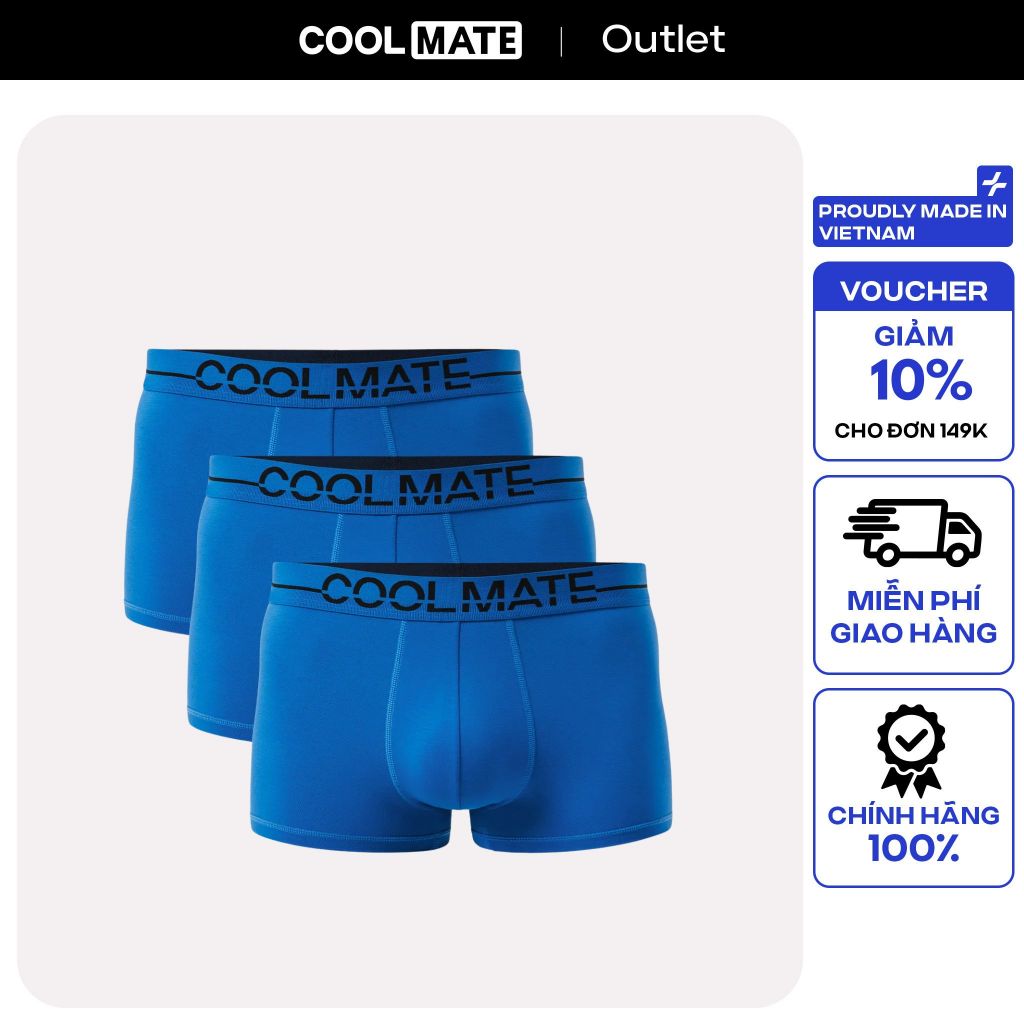 Combo 3 Quần lót Nam Trunk Ex-Comfort Modern Bamboo Màu Xanh Aqua Kháng Khuẩn Coolmate- Outlet không