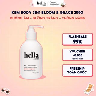 Kem body 3in1 dưỡng trắng dưỡng ẩm chống nắng Hella Beauty 200g 