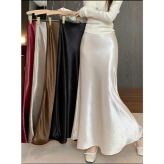 Chân váy lụa đuôi cá dáng dài chữ a cạp cao chất ruby mềm phong cách công sở classic sang trọng CV33 DELIZ