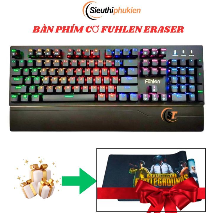 Bàn phím cơ Fuhlen Eraser Switch quang có kê tay + TẶNG KÈM BÀN DI