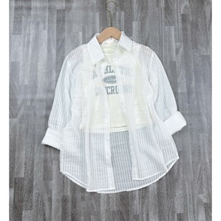 (Kèm áo ba lỗ) Sét áo sơ mi voan tơ nhũ kim tuyến mềm mát