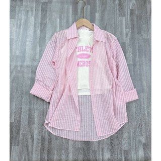 (Kèm áo 3 lỗ) Set áo kẻ voan tơ nhũ kim tuyến chất vải tơ nhũ mềm không nhăn