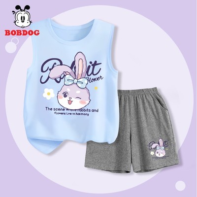 Quần áo bé gái BOBDOG, set ba lỗ mặc hè vải cotton thoáng mát in hình thỏ cute cho bé BD- BDG13 