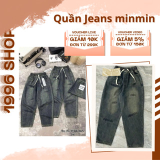 Quần Jean nữ lưng thun cạp cao dáng baggy thêu chữ Minmin M58