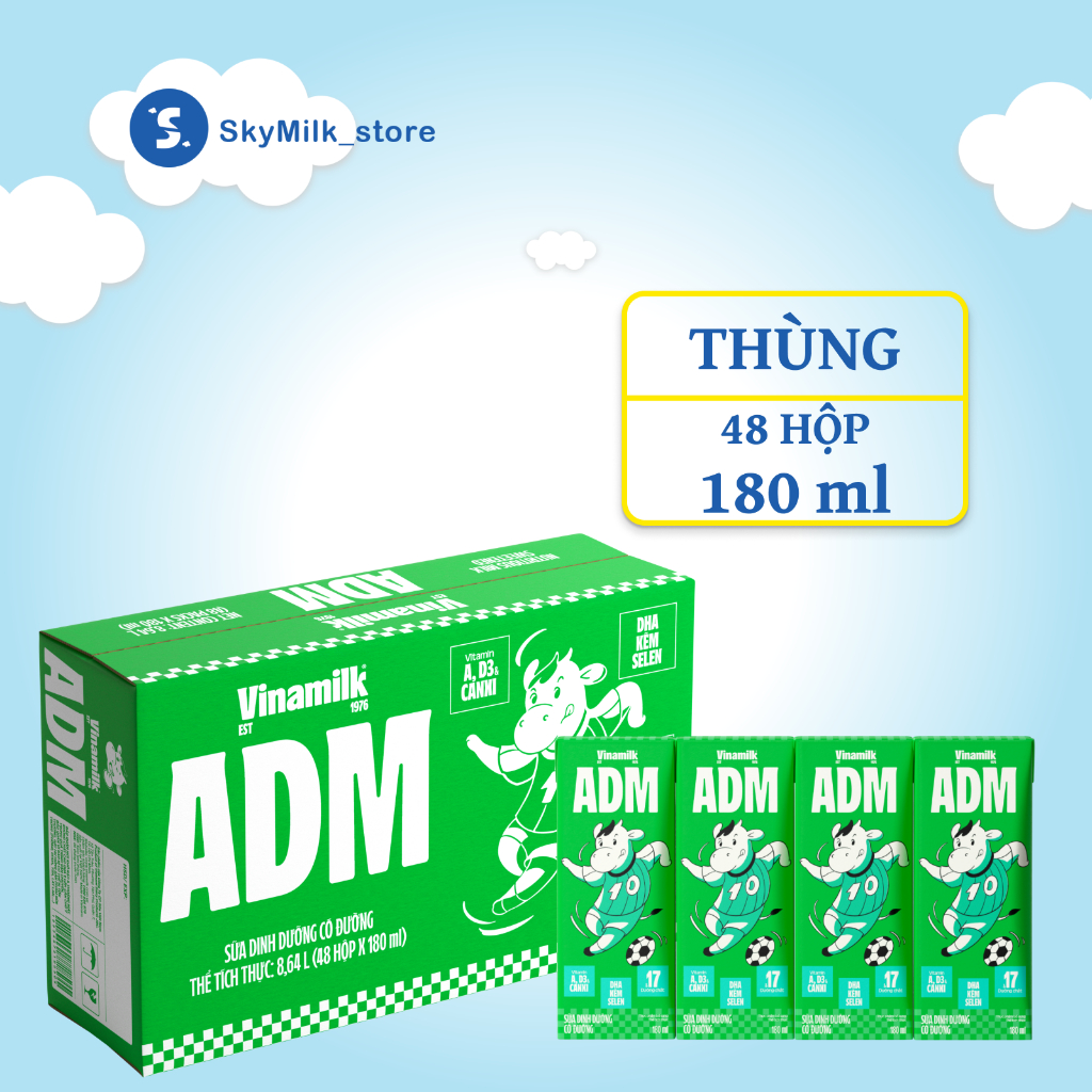Vinamilk - Thùng 48 hộp 180ml Sữa dinh dưỡng ADM Có đường Vinamilk - Sữa dinh dưỡng ADM Vinamilk