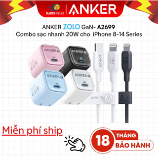 Combo sạc nhanh Anker ZOLO GaN 20W/ 30W | 1 cổng USB-C hổ trợ IQ 3.0 cho iPhone 8 đến iPhone 14 series - A2698/A2699