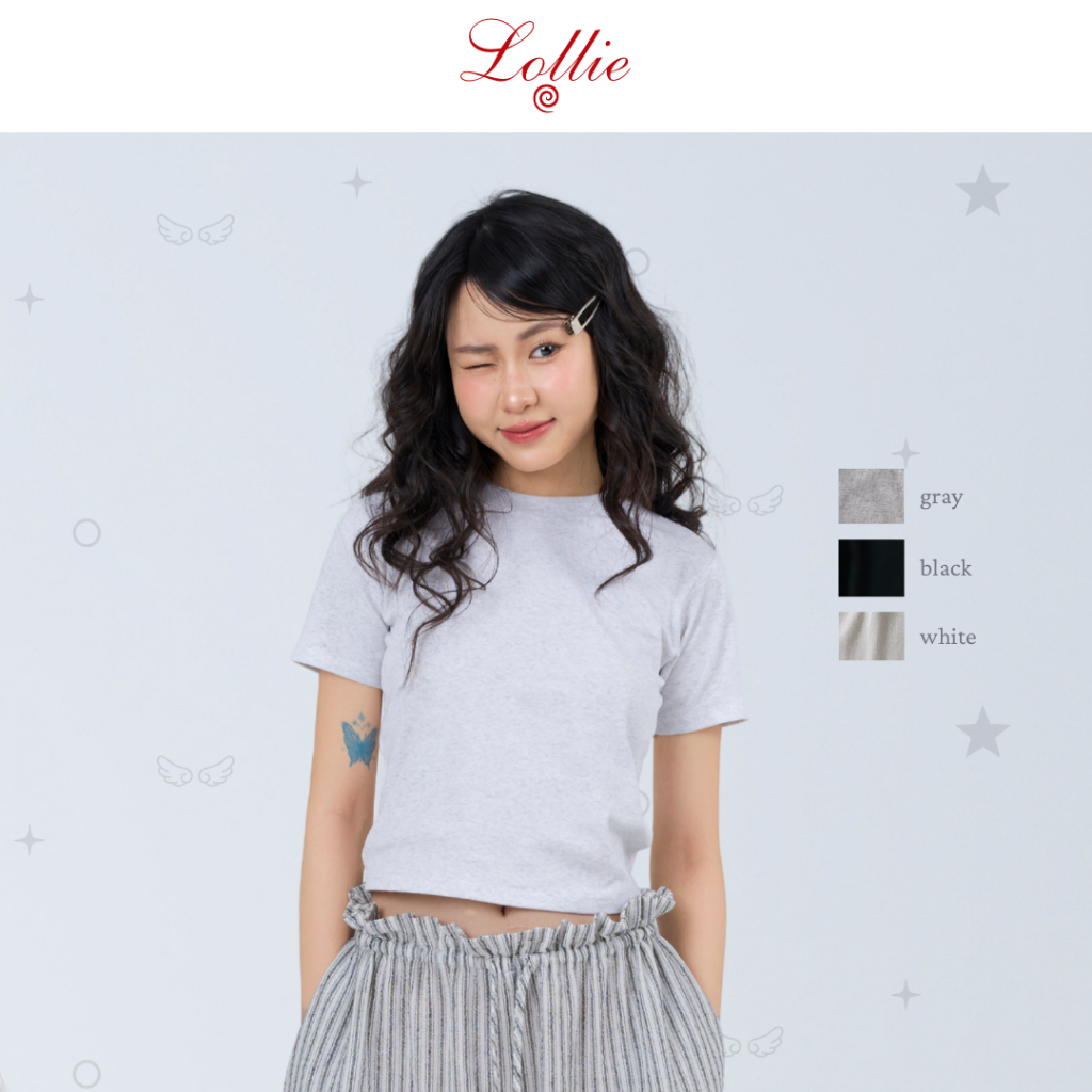 LOLLIE STUDIO - Áo thun croptop nữ ngắn tay kiểu dáng basic AP518 áo thun cotton trơn cộc tay thoáng