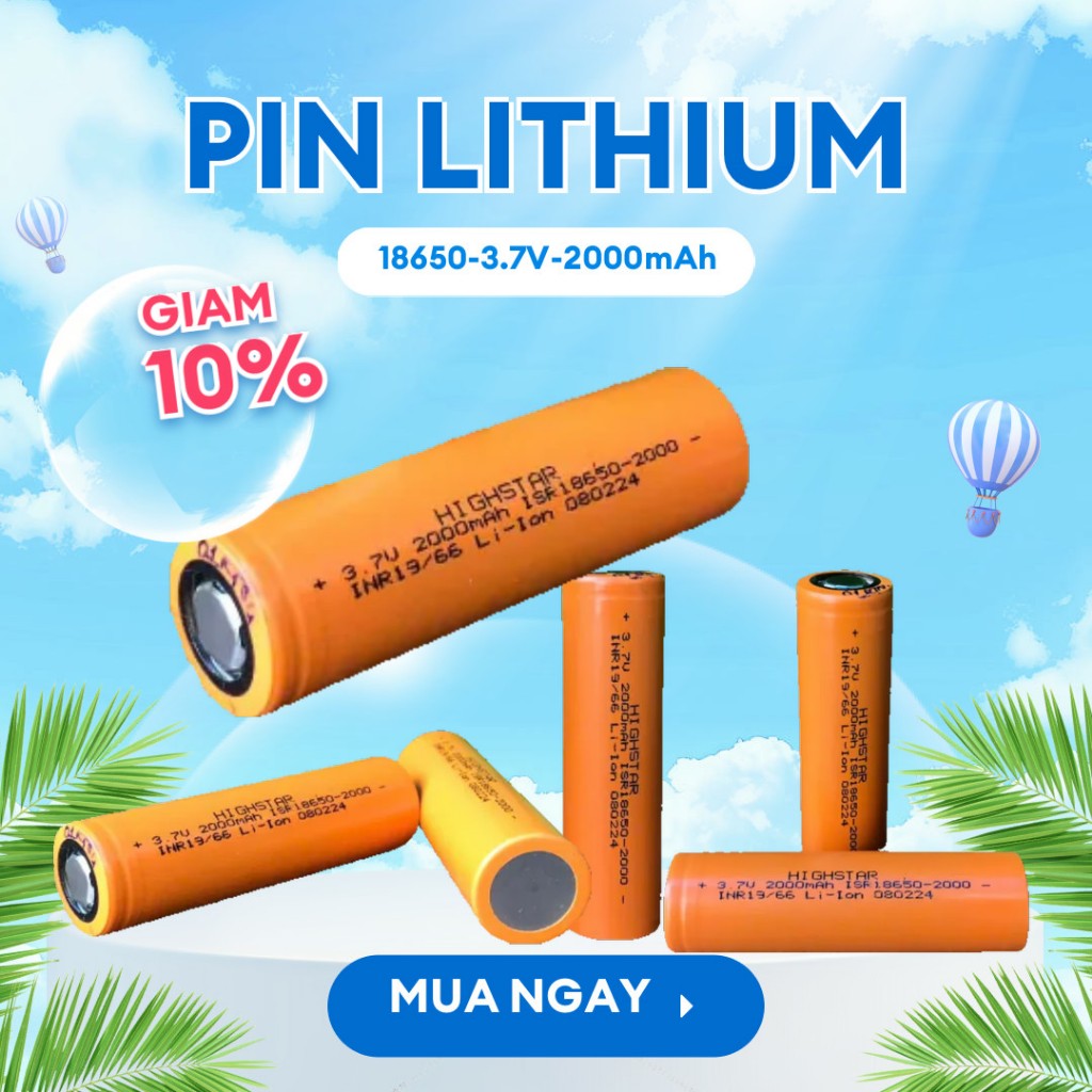Pin Lithium 18650 Dung Lượng 2000mAh 3.7V Chất Lượng Cao